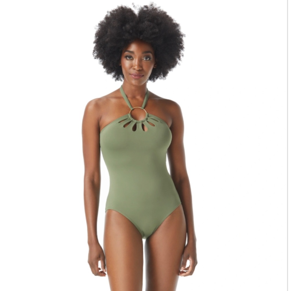 Vince Camuto womens Serengeti Shades Logo Ring Cutout Halter One-piece